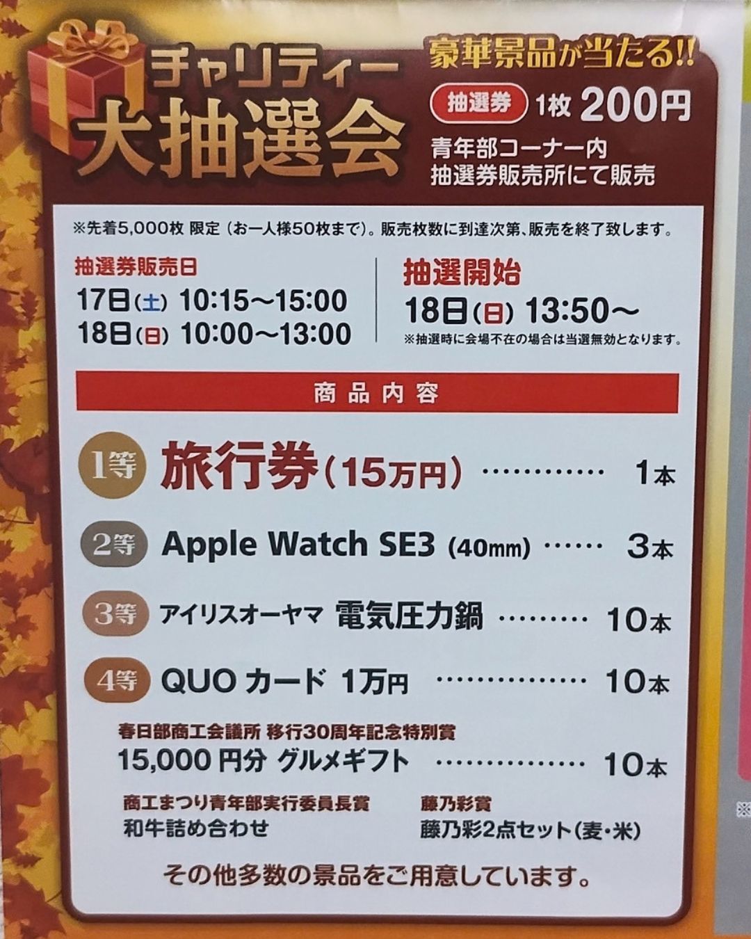 かすかべ商工まつり2026チャリティー大抽選会の景品一覧